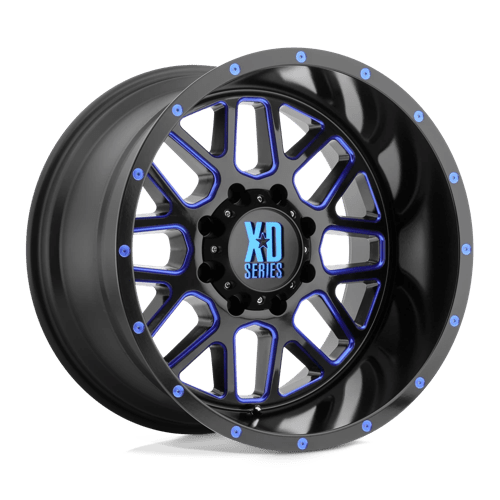 KMC XD820 Grenade Satin Black Milled With Blue Clear Coat Wheels