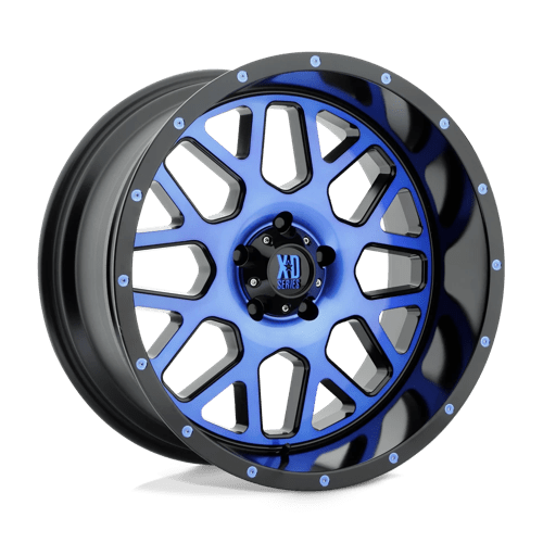 KMC XD820 Grenade Satin Black Machined Face With Blue Tinted Clear Coat Wheels