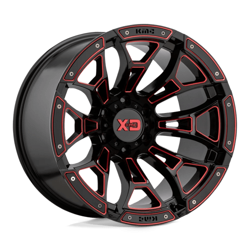 KMC XD841 Boneyard Gloss Black Milled With Red Tint Wheels